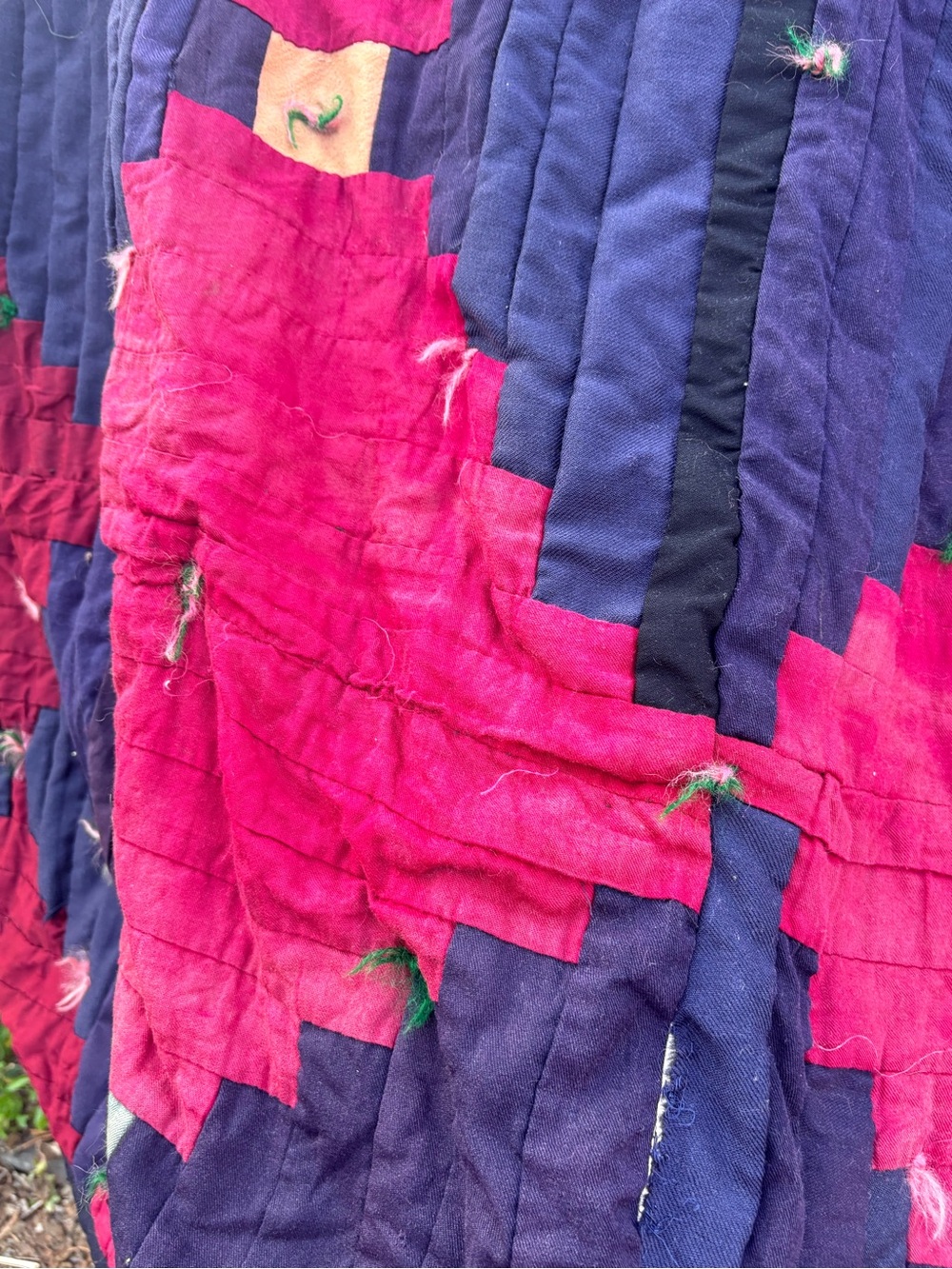 Handmade Patchwork Quilt - Deep Red, Navy - Picture 9 of 12